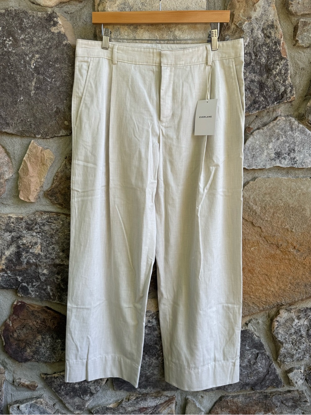 NWT Everlane Low-Rise Chino Heathered Oat Tencel Pants Size 10 Pleated Cream